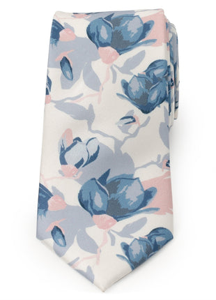 White Floral Patterned Printed Men's Tie