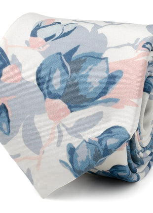 White Floral Patterned Printed Men's Tie