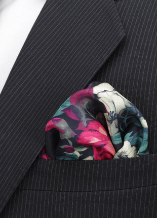 Painted Floral Navy Necktie and Pocket Square Gift Set