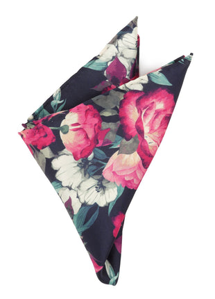 Painted Floral Navy Necktie and Pocket Square Gift Set