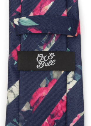 Painted Floral Navy Stripe Silk Men's Tie