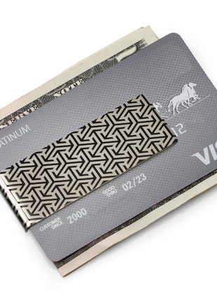 Geometric Stainless Steel Gunmetal Engraved Money Clip