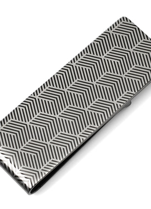 Geometric Stainless Steel Gunmetal Engraved Money Clip