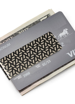 Geometric Stainless Steel Gunmetal Engraved Money Clip
