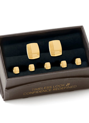 Stainless Steel Gold Tartan 5-Stud Set
