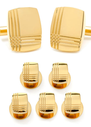Stainless Steel Gold Tartan 5-Stud Set