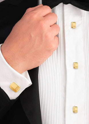 Stainless Steel Gold Tartan Plaid 5-Studs
