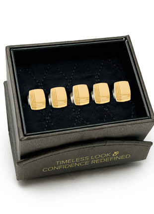 Stainless Steel Gold Tartan Plaid 5-Studs