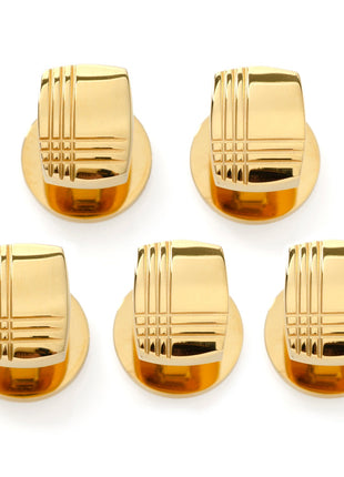 Stainless Steel Gold Tartan Plaid 5-Studs
