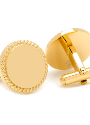 Engravable Gold Plated Rope Border Round Cufflinks and Tie Bar Gift Set