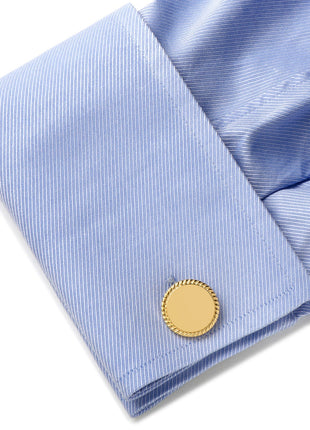 Engravable Gold Plated Rope Border Round Cufflinks and Tie Bar Gift Set