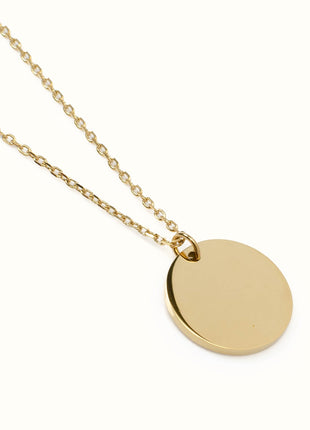 Stainless Steel Gold Engravable Round Pendant Women's Necklace