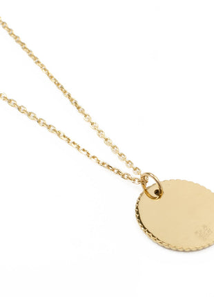 Stainless Steel Gold Engravable Round Rope Edge Pendant Women's Box Chain Necklace