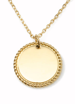 Stainless Steel Gold Engravable Round Rope Edge Pendant Women's Box Chain Necklace