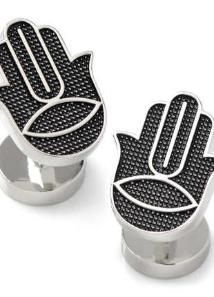 Hamsa Textured Silver Cufflinks
