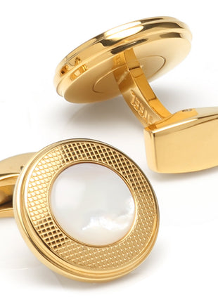Mother of Pearl Round Gold Stainless Steel Cufflinks