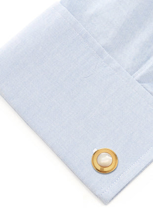 Mother of Pearl Round Gold Stainless Steel Cufflinks