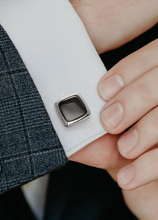 Onyx Cushion Stainless Steel Cufflinks