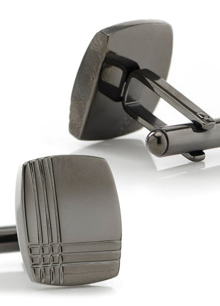 Stainless Steel Gunmetal Tartan Plaid Cufflinks