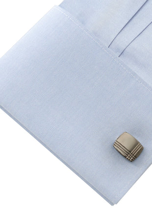 Stainless Steel Gunmetal Tartan Plaid Cufflinks