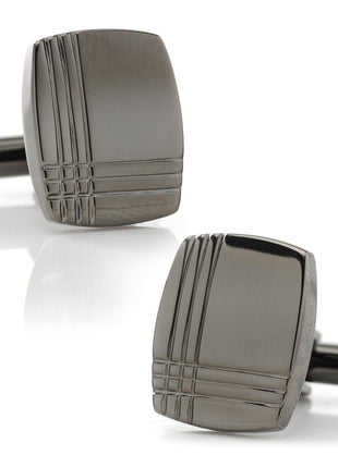 Stainless Steel Gunmetal Tartan Plaid Cufflinks