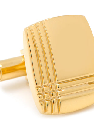 Stainless Steel Gold Tartan Plaid Cufflinks