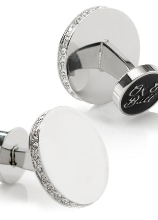 Stainless Steel Engravable Pave Edge Cufflinks