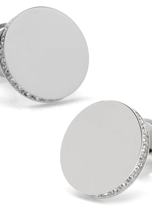 Stainless Steel Engravable Pave Edge Cufflinks