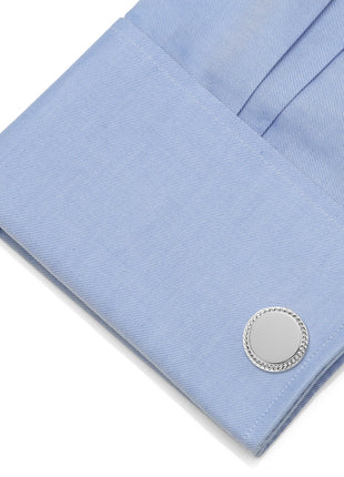 Engravable Rope Border Round Cufflinks and Tie Bar Gift Set