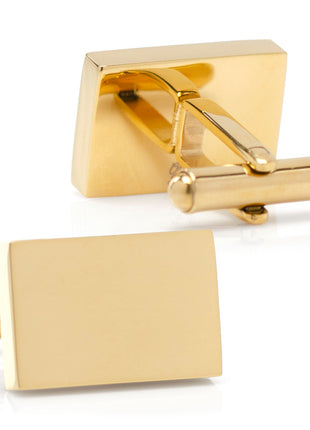 Engravable Rectangle Gold Cufflinks and Tie Bar Gift Set