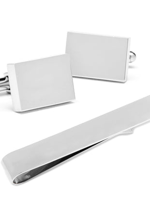 Engravable Rectangle Cufflinks and Tie Bar Gift Set