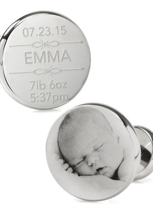 Birth Details Custom Photo Engravable Cufflinks
