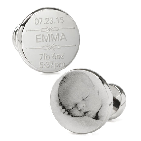 Birth Details Custom Photo Engravable Cufflinks