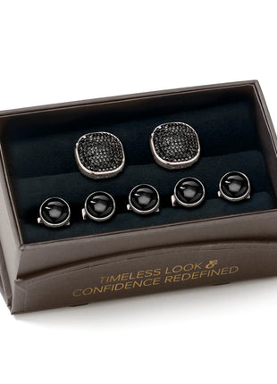 Mixed Pave Crystal and Onyx 5-Stud Set
