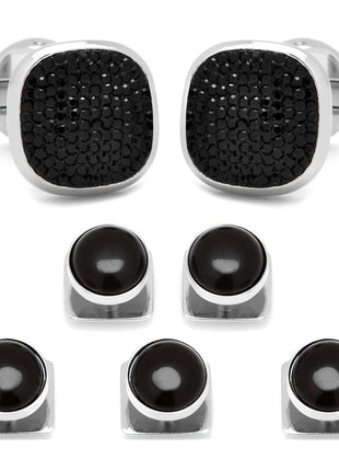 Mixed Pave Crystal and Onyx 5-Stud Set