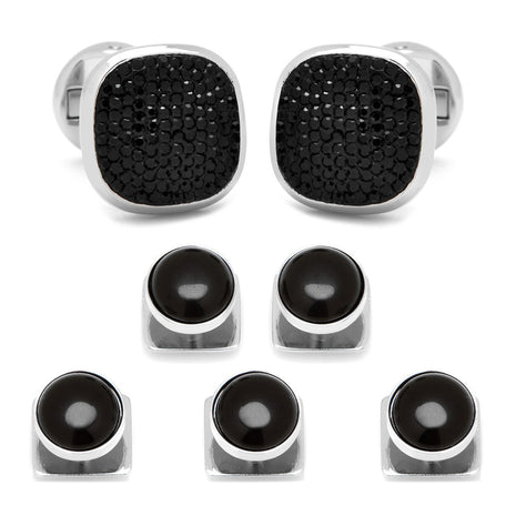 Mixed Pave Crystal and Onyx 5-Stud Set