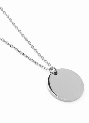 Stainless Steel Engravable Round Pendant Women's Necklace