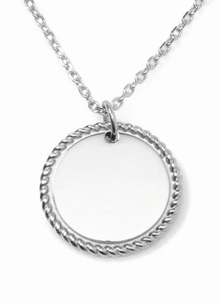 Stainless Steel Engravable Round Rope Edge Pendant Women's Box Chain Necklace