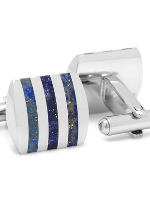 Stainless Steel Striped Lapis Cufflinks