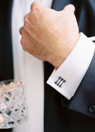 Stainless Steel Striped Lapis Cufflinks