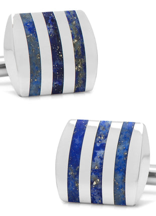 Stainless Steel Striped Lapis Cufflinks