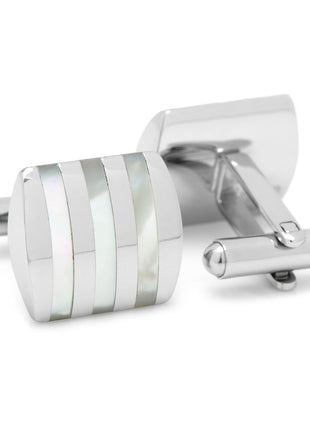 Stainless Steel Striped Mother of Pearl Cufflinks