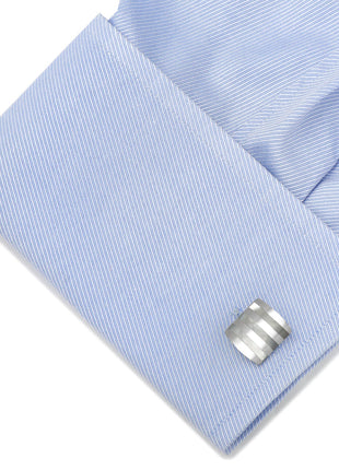 Stainless Steel Striped Mother of Pearl Cufflinks