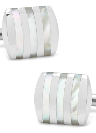 Stainless Steel Striped Mother of Pearl Cufflinks