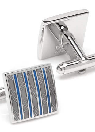 Gray and Blue Striped Square Cufflinks