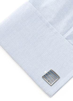 Gray and Blue Striped Square Cufflinks