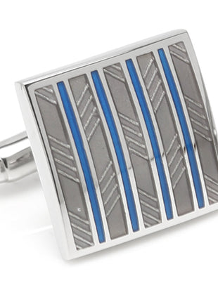 Gray and Blue Striped Square Cufflinks