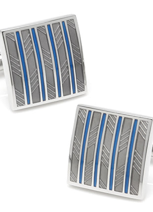 Gray and Blue Striped Square Cufflinks
