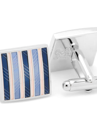 Pink and Navy Striped Square Cufflinks