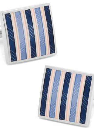 Pink and Navy Striped Square Cufflinks